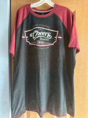 Boston Cheers Raglan Tee - Charcoal & Maroon